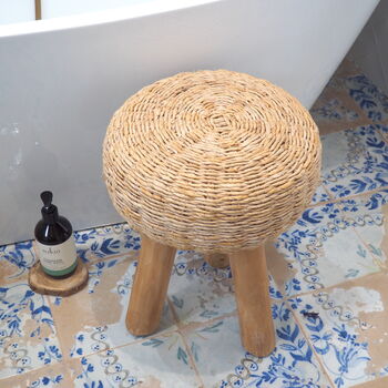 Wooden Stool With Wicker Seat, 2 of 7