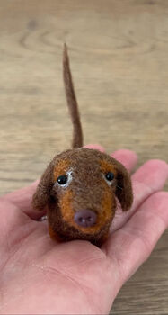 Needle Felted Handmade Tiny Dachshund/Long Haired/Black And Tan/Red/Chocolate And Tan, 8 of 9
