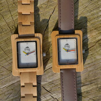 Coral White Face Bamboo Watch With Leather Strap, 8 of 8