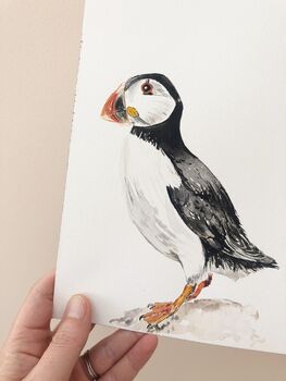Party Puffin Hand Painted Birthday Card, 4 of 4