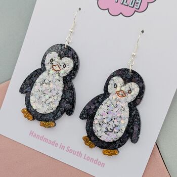 Penguin Christmas Glitter Resin Earrings, 2 of 4