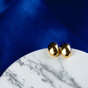Silver Gold Solid Oval Half Ball Studs Earrings, 3 of 4