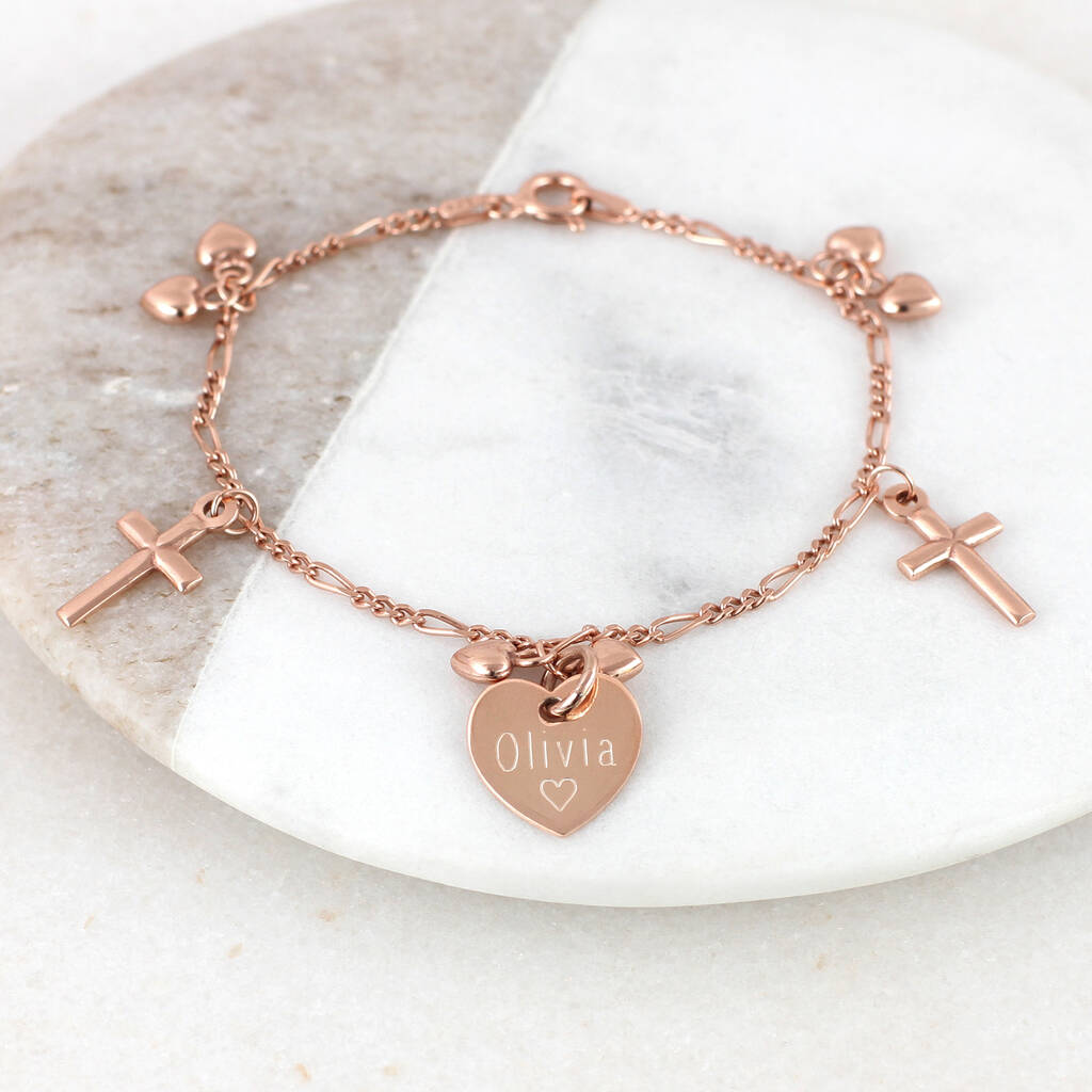 Personalised Rose Gold Christening Charm Bracelet By Hurleyburley
