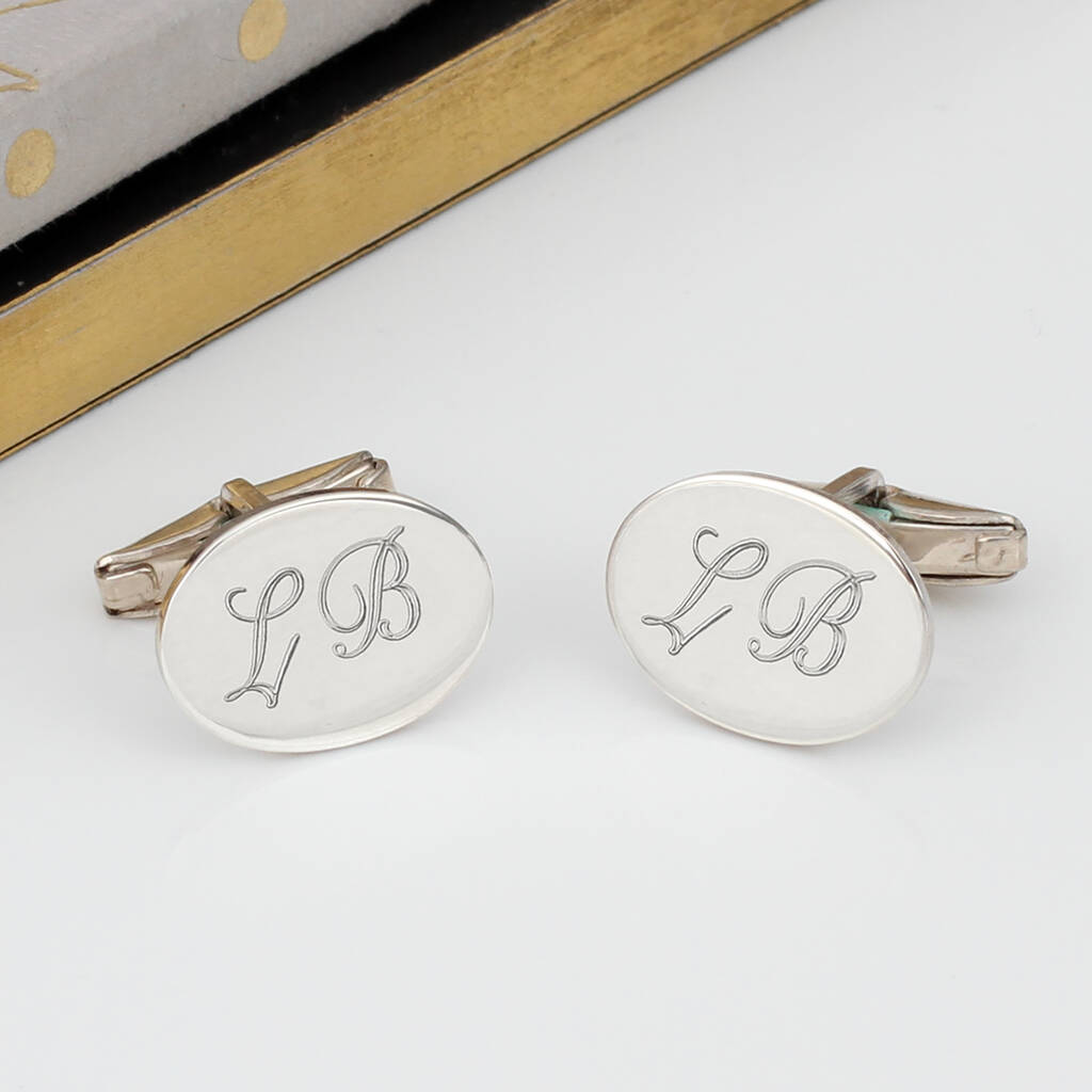 Personalised Heavyweight Sterling Silver Oval Cufflinks, 1 of 5