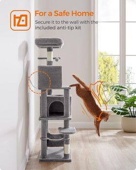 Cat Tree 155 Cm Plush Multi Level Cat Condo Light Grey, 7 of 7