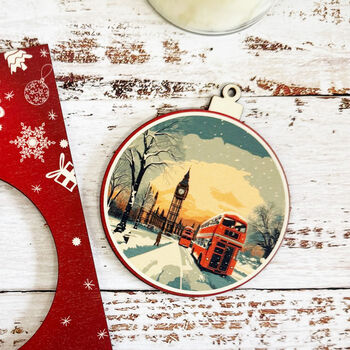 Personalised Red London Christmas Keepsake Card And Bauble Set, 2 of 5