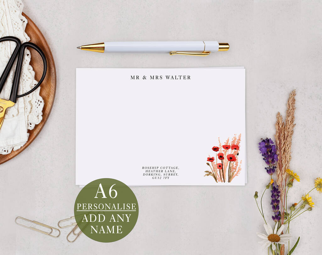 Poppy Personalised Address Note Cards A6 Notecard Set, 1 of 6