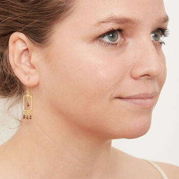 Garnet Gold Plated Silver Rectangle Drop Earrings, 5 of 10
