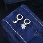 Sun And Moon Face Hoop Earrings In Sterling Silver, thumbnail 6 of 12