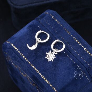 Sun And Moon Face Hoop Earrings In Sterling Silver, 6 of 12