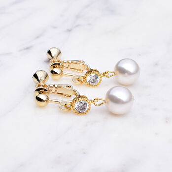 Crystal And Pearl Drop Clip On Earrings By Katherine Swaine ...