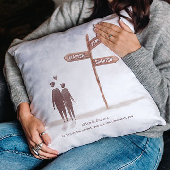 Personalised Couples Destination Signpost Cushion, 5 of 6