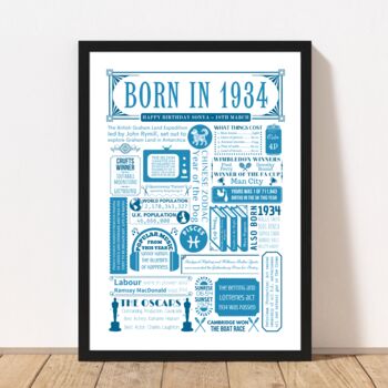 Born In 1934 Personalised 90th Birthday Fact Poster, 3 of 8