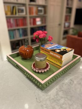 Green Decorative Coffee Table Tray With Pink Edge, 2 of 4