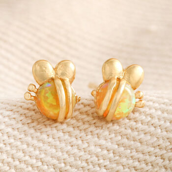 Orange Opal Bee Stud Earrings In Gold, 2 of 5