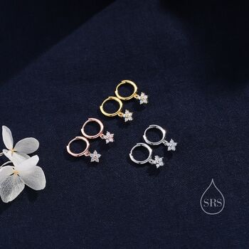 Extra Tiny Cz Flower Huggie Hoop Earrings, 7 of 11