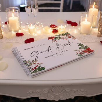 Personalised Christmas Holly Wedding Guest Book, 2 of 6