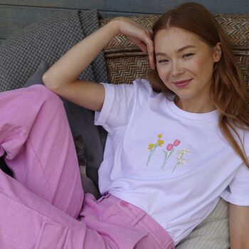 Embroidered Trio Of Spring Flowers T Shirt, 4 of 6