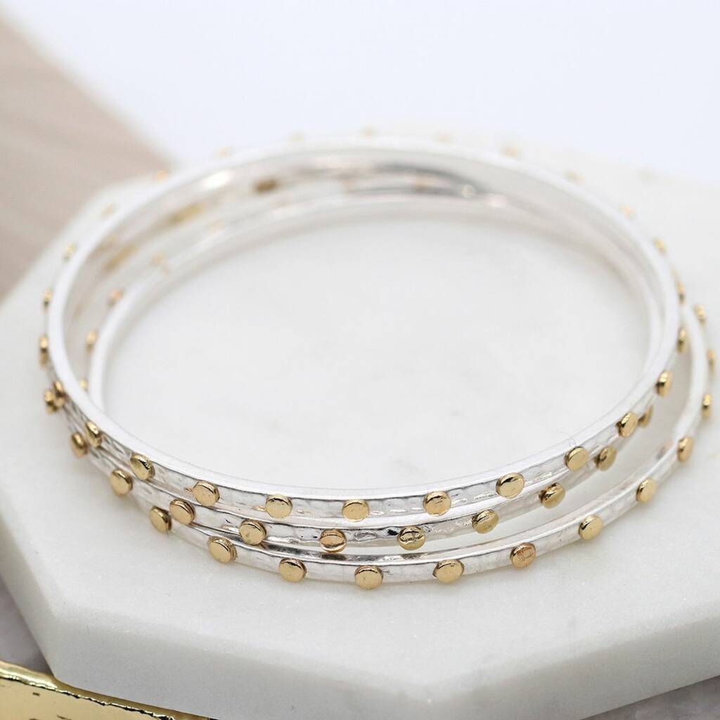 Silver And Gold Plated Studded Triple Bangle Set By Nest Gifts