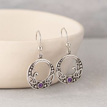 Sterling Silver Celtic Knot Amethyst Earrings, 3 of 7