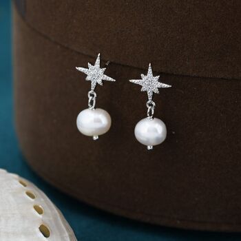 Starburst Baroque Pearl Drop Earrings, 7 of 12