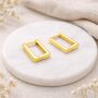 Gold Plated Sterling Silver Rectangle Huggie Hoop Earrings – 13mm X 9mm, thumbnail 1 of 5
