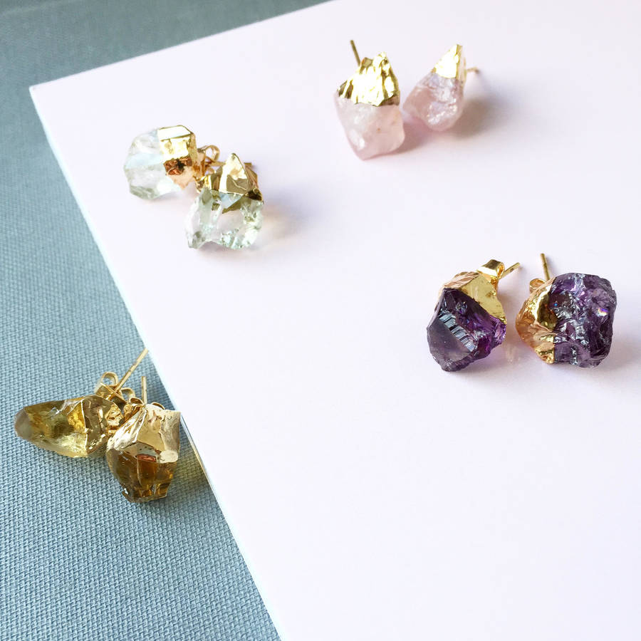 Raw Crystal Stud Earrings By Decadorn Notonthehighstreet Raw Crystal Stud Earrings