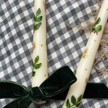 Hand Painted Ivory Holly Candles, 3 of 4