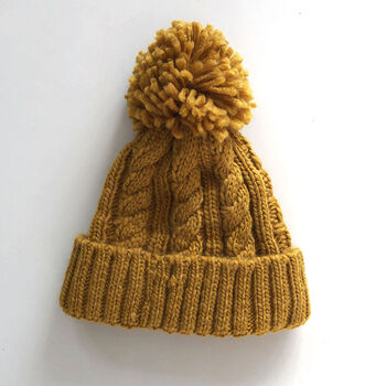 Fleece Lined Thick Cable Knit Bobble Hat, 2 of 6