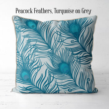 Peacock Cushion, Feathers On Blue, Multiple Cols Avail, 8 of 9