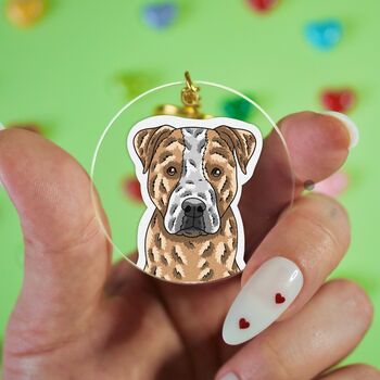 Personalised Staffie Dog Half Portrait Heart Keychain, 3 of 6