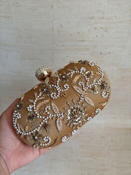 Gold Handcrafted Embroidered Clutch Bag, 3 of 8
