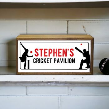 Personalised Light Box Sports Cricket Pavilion Sign, 2 of 4