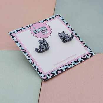 Glitter Black Cat Resin Studs, 2 of 4