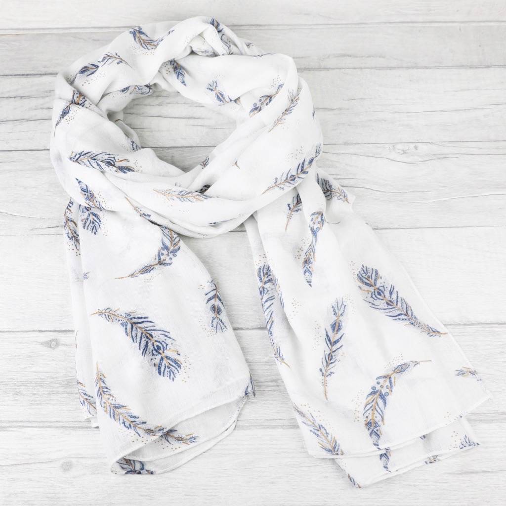 boho gold foil feather scarf by lisa angel