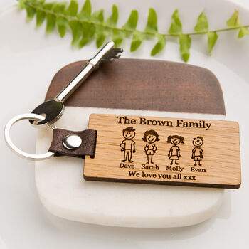 Family Member Personalised Engraved Wooden Oak Keyring, 2 of 7