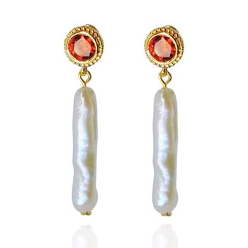 Red Agate And Lute Pearl Earrings, 4 of 4