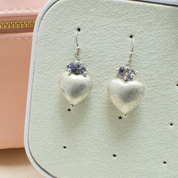 Sterling Silver Heart And Tourmaline Gemstone Earrings, 3 of 4
