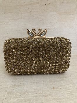 Gold Handcrafted Diamante Rectangular Clutch Purse, 5 of 6