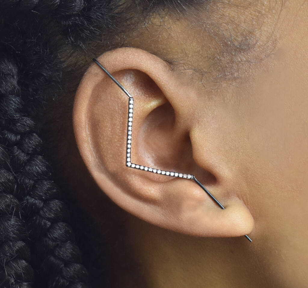 Oxidised Silver White Topaz Zig Zag Ear Cuffs By Embers