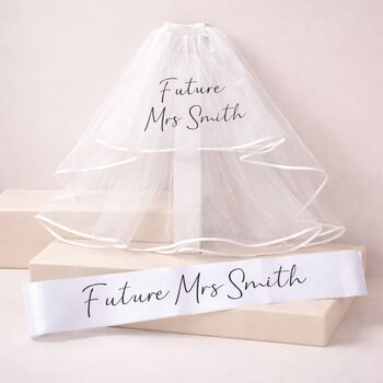 Personalised Bride Mrs Veil And Sash Set, 3 of 3