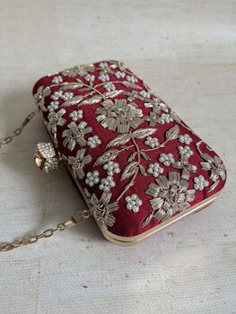 Maroon Handcrafted Rectangular Clutch Bag, 9 of 9