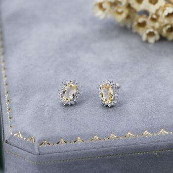 Sterling Silver Genuine Citrine Crystal Stud Earrings, 6 of 11