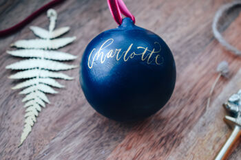 Traditional Personalised Blue Christmas Bauble, 2 of 3