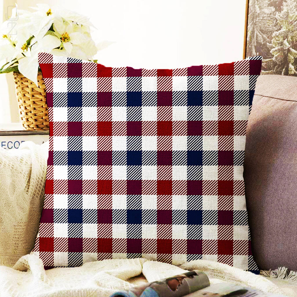 Red And Blue Gingham Double Sided Cushion Cover By
