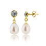 Blue Topaz Stud Earrings With Drop Pearl, thumbnail 3 of 4