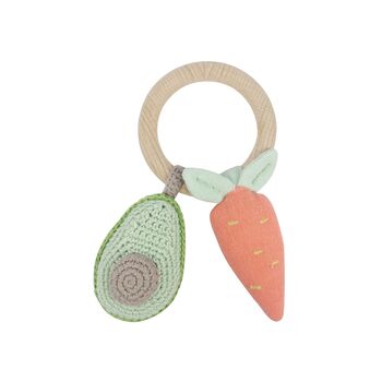 Carrot Avocado Rattle Teether Toy, 3 of 4