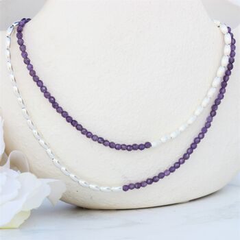 Amethyst And Sterling Silver Beaded Necklace Or Double Stranded Bracelet, 8 of 10