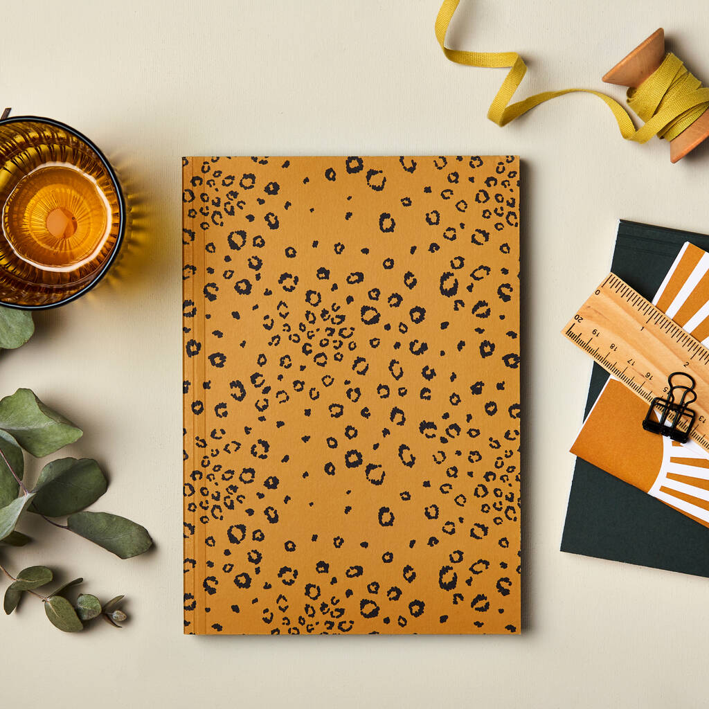 A5 Lay Flat Mustard Leopard Print Notebook Journal, 1 of 9