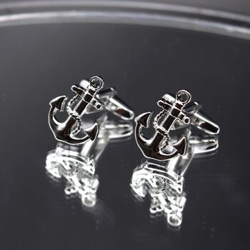 Anchor Silver Cufflinks Gift For Men 316 L Stainless Steel Nautical Accessory, 4 of 6